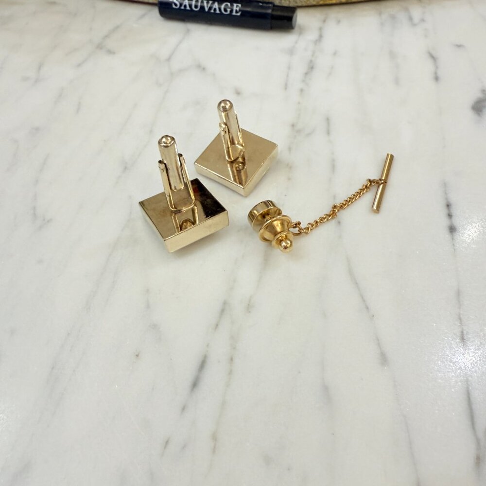 VTG Dante Multi color Gold Rivoli Cuff Links & Tie Tack - Picture 8 of 11